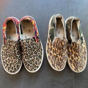 R13 lot of Two slip-on on Sneakers red flame/leopard, cheetah/camo size 8